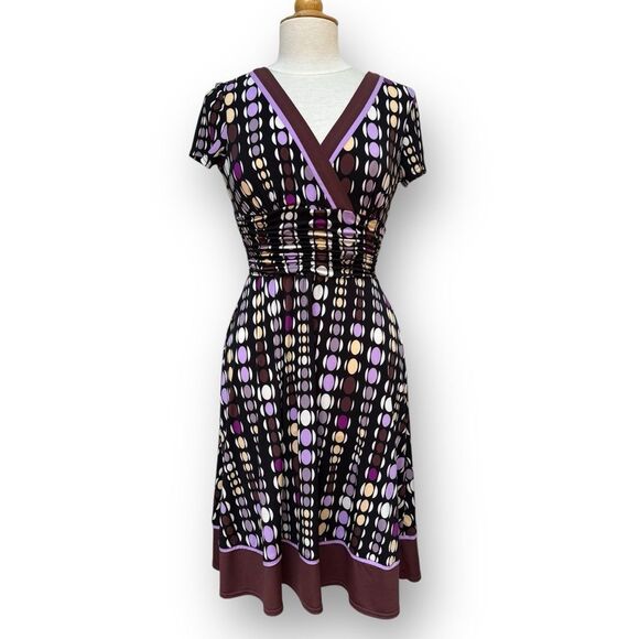 Z Studio Polka Dot Short Sleeve Geometric Geocentric Print Dress V-Neck Size 6 - Picture 1 of 10
